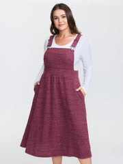 Plush Ribbed Stretchy Waistband Midi Overall Dress