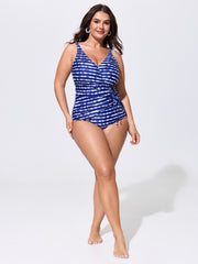 Tie-Dye Effect Striped Print One-Piece Swim