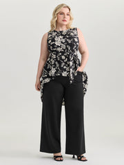 Monochrome Floral Print High Low Hem Top