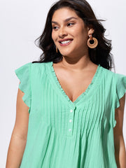 Cotton Toothpick Pleated Plain Mini Dress
