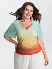 Gradient Ruched Hem Stretchy T-Shirt