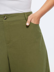 Cotton Ruffled Hem Wide-Leg Pants