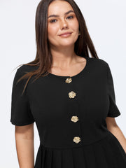 Gold Tone Button Front Slim-Fit Mini Dress