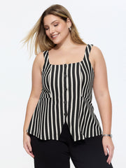 Stretchy Striped Print Square Neckline Tank Top