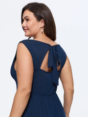 Stretchy Cowl Neckline Cut-Out Back Midi Dress