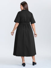 Collared Zipper Waist-Tie Maxi Dress