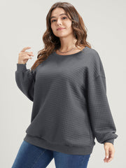 Solid Textured Drop Shoulder Sweatshirt