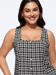 Check Print Waist-Tie Button Tank Top