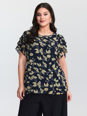 Chiffon Textured Floral Print Puff Sleeve Blouse