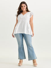 Cotton Lace Textured Tassel Neckline Knit Top