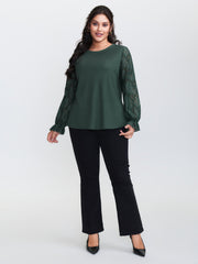 Lace Shirred Cuff Sleeve Sweatshirt