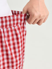 Cotton Gingham Print Side-Tie Pants