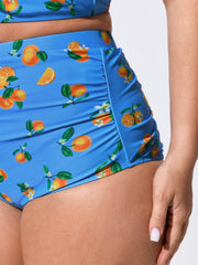 Citrus Print Ruched High Waisted Swim Bottoms