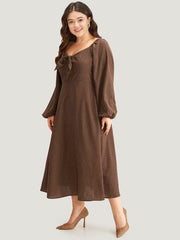 Polka Dot Knot Neck Lantern Sleeve Dress