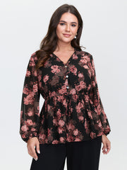 Floral Print Sheer Ruffled Blouse