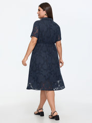 Floral Textured Lined Midi Shirt Dress