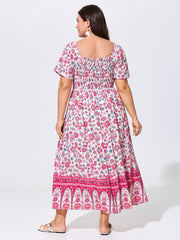 Floral Print Square Shirred Bodice Maxi Dress