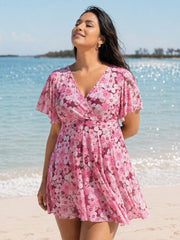 Breezy Sheer Wrap Neckline Swim Dress