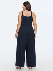 Supersoft Drawstring Neckline Plain Jumpsuit