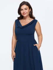 Stretchy Cowl Neckline Cut-Out Back Midi Dress