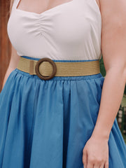Stretchy Buckle Woven Wide Belt