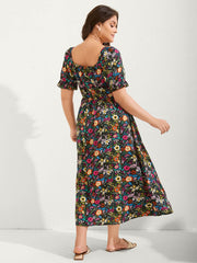 Shirred Stretchy Waist Floral Maxi Dress