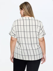 Geometric Print Ribbon Neckline Blouse