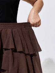 Ruffled Tiered Flowy Asymmetrical Maxi Skirt