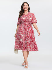 Floral Print Collar Midi Shirt Dress