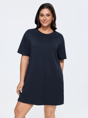 Supersoft Stretchy Pockets Round Neck Shift Dress