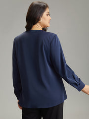 Static-Free Solid Gathered Tab Sleeve Blouse