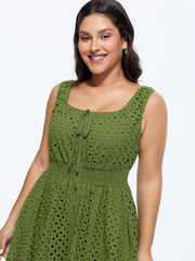 Cotton Eyelet Textured Stretchy Waist Mini Dress