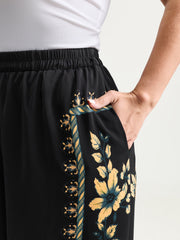 Side Floral Print Wide-Leg Pants