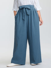 Pure Cotton Shirred Wide-Waistband Pants