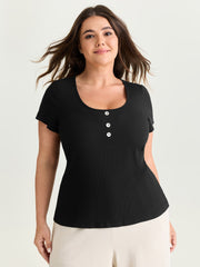 Cotton Scoop Neck Curvy-Fit T-Shirt