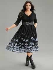 Boho Print Ruched Elastic Waist Chiffon Dress