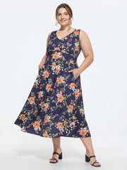 Floral Print Triangular Waist Midi Dress