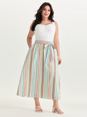 Cotton Striped Print Waist-Tie Maxi Skirt