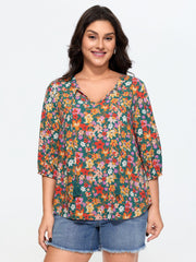 Supersoft Floral Print Tassel Neckline Blouse