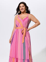Colorful Geometric Print Open Back Maxi Dress