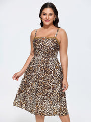 Leopard Print Lace Trim Midi Dress