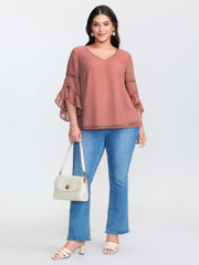Asymmetrical Ruffled Sleeve Lace Blouse