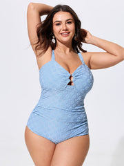 Textured Cut-Out Neckline One-Piece Swim