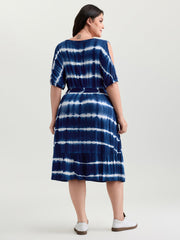 Color Gradient Waist-Tie Keyhole Neckline Mini Dress
