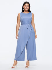 Layered Satin Waist-Tie Jumpsuit