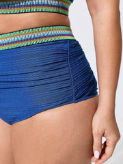 Textured Color Contrast High Waisted Swim Bottoms