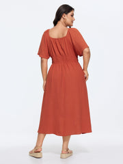 Tropical Laser Cut Hem Drawstring Midi Dress
