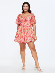 Floral Print Ruched Bodice Romper