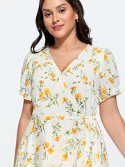 Floral Print Petal Hem Flowy Midi Dress
