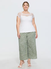 Sheer Lace Neckline Plain Knit Top